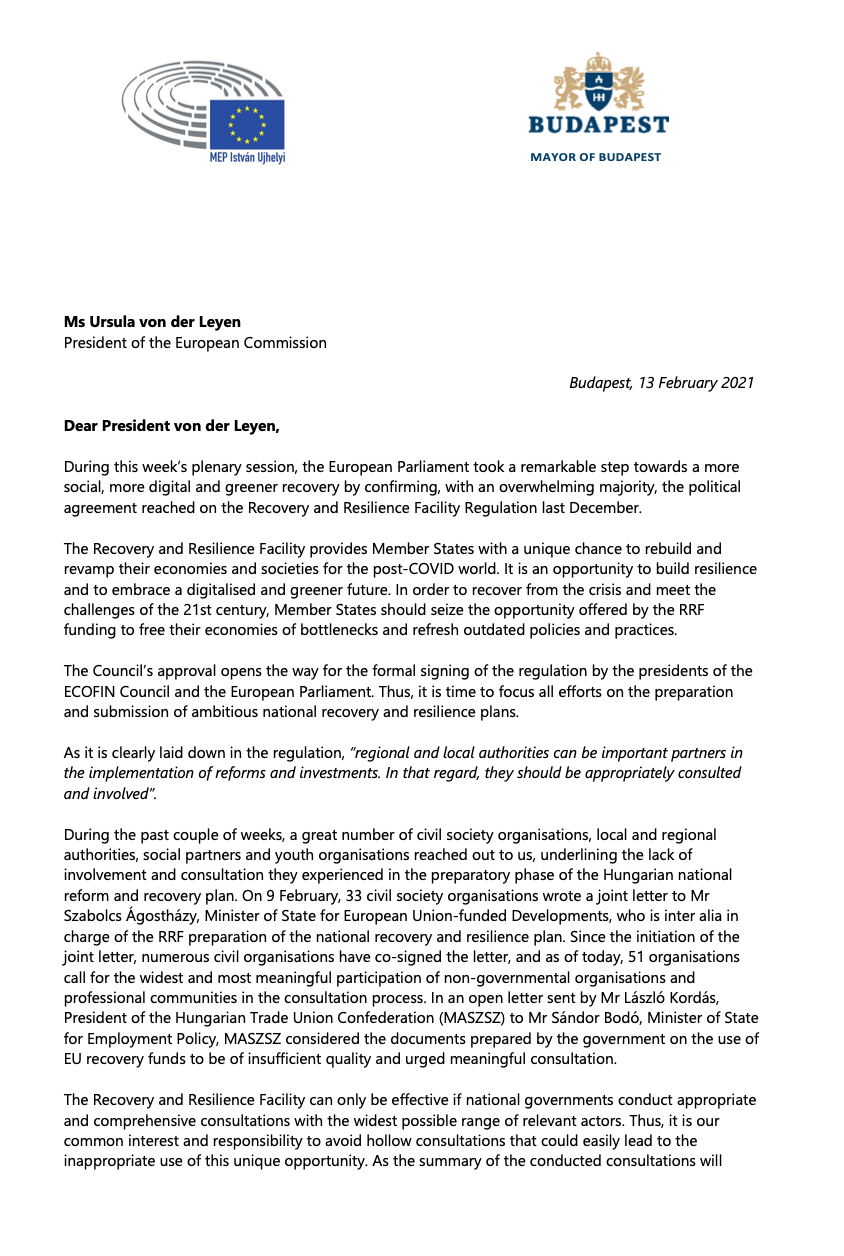 Letter to President Ursula von der Leyen